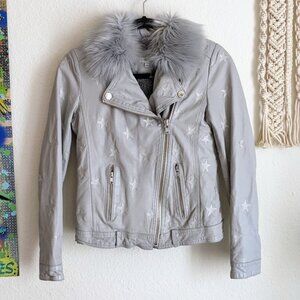 Samantha Sipos Seeing Stars Faux Fur Leather Jacket Grey Sz XS